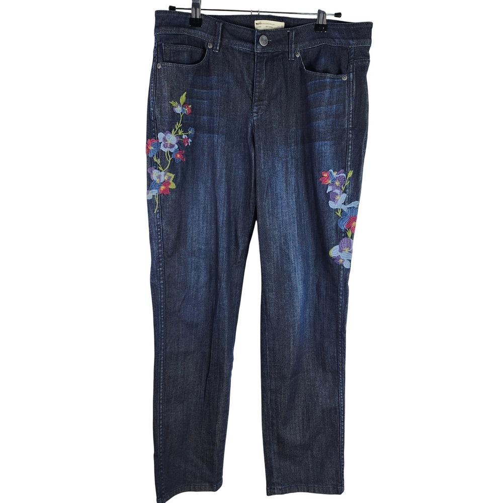 J Jill Womens Embroidered Floral Slim Ankle Jeans Boho Stretch Festival Hippie 8